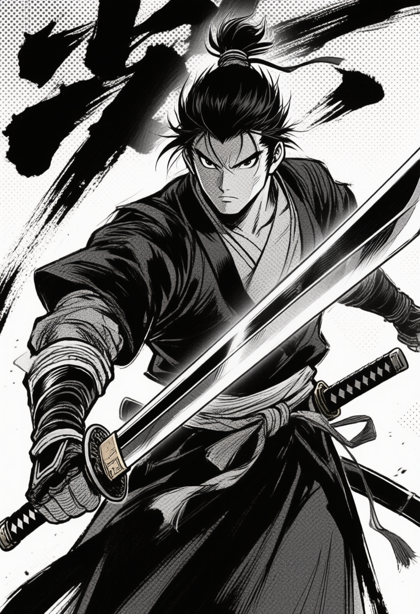 Ink Portrait of a Swordsman 4