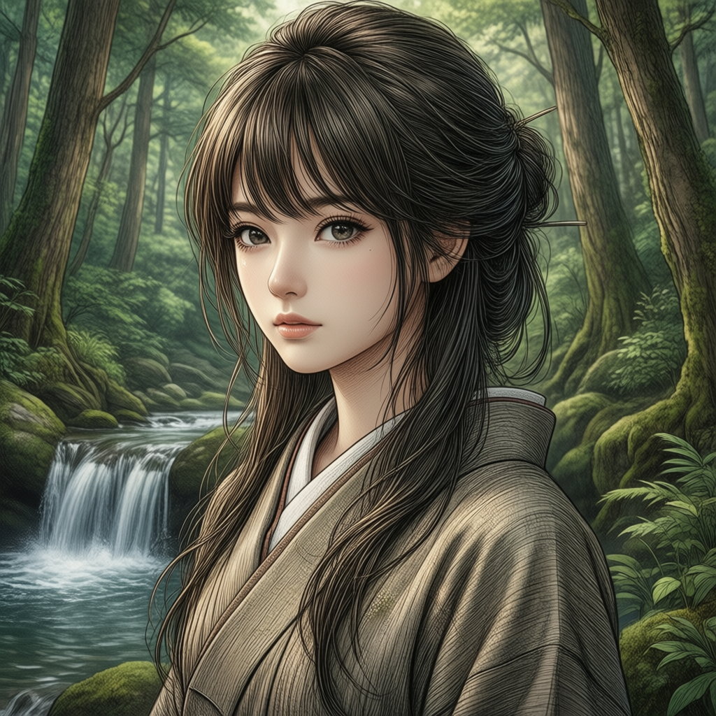 Woman standing waterfall 4