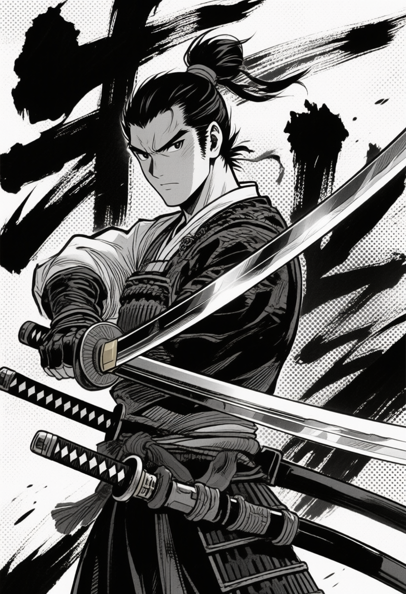 Ink Portrait of a Swordsman 2