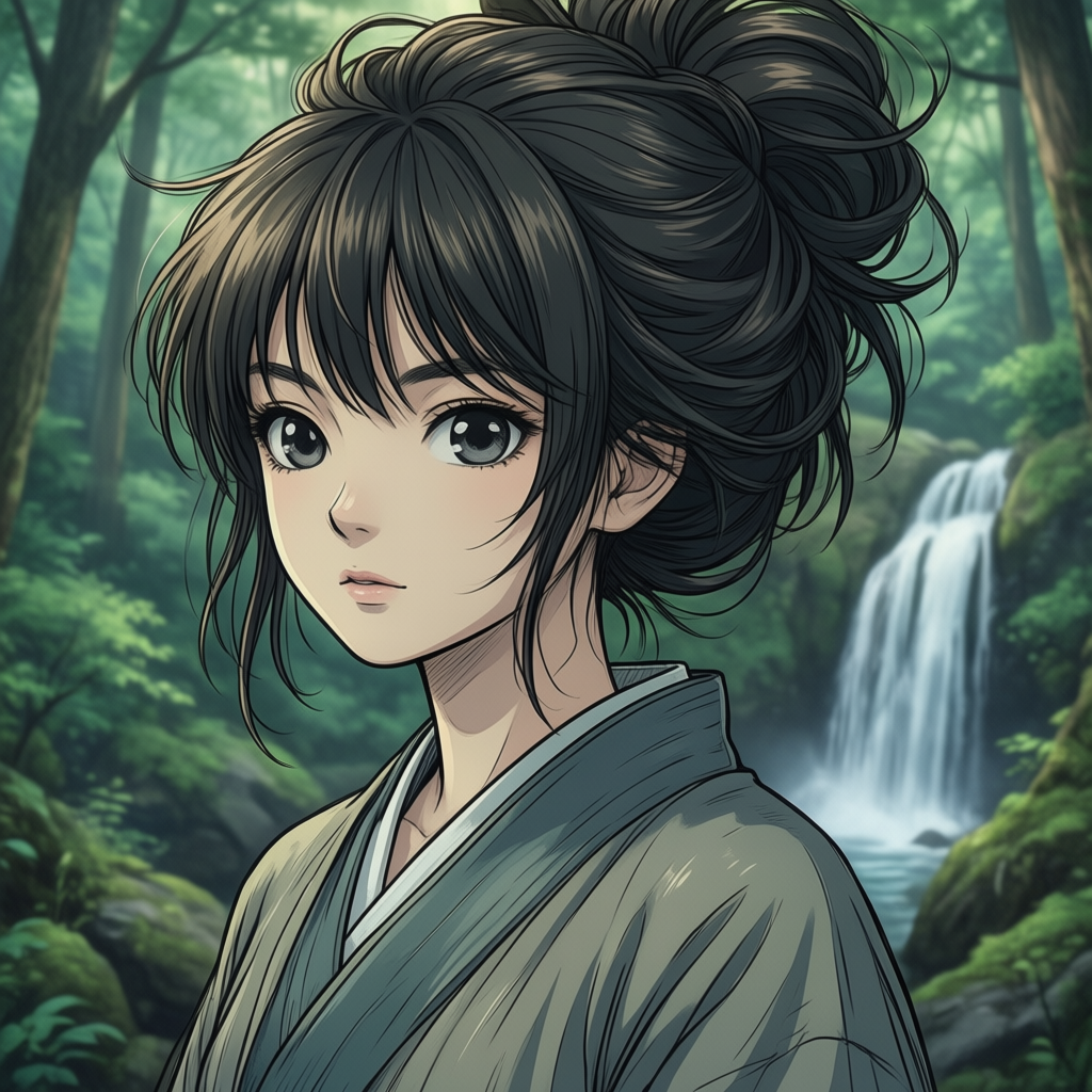 Woman standing waterfall 3