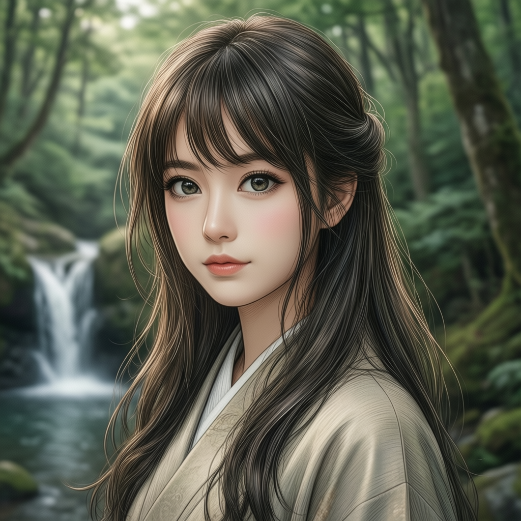 Woman standing waterfall 7