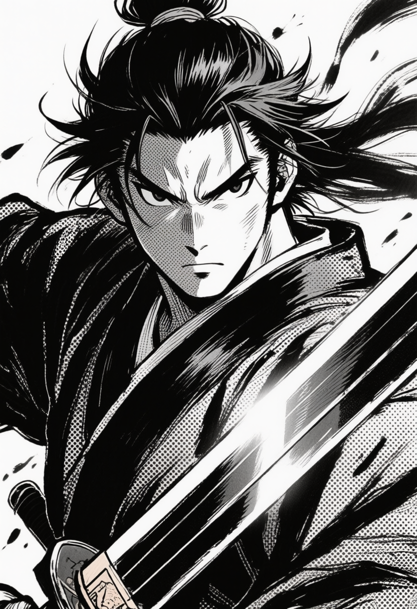 Ink Portrait of a Swordsman