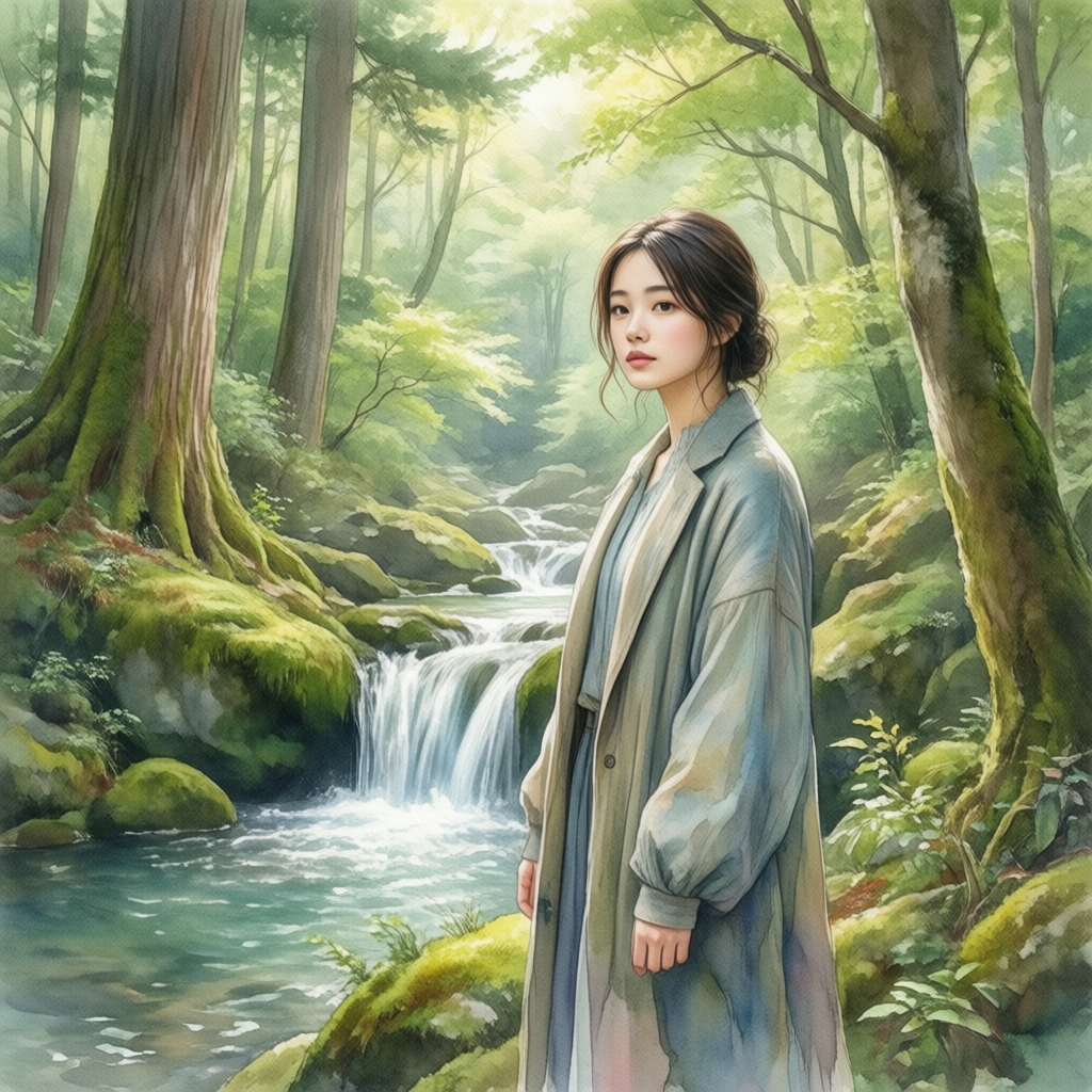 Woman standing waterfall
