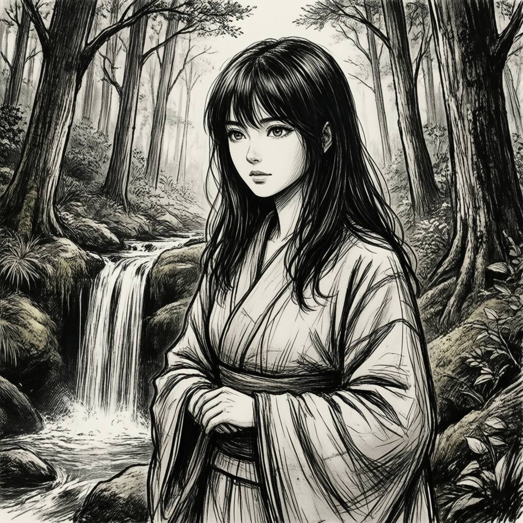 Woman standing waterfall 5
